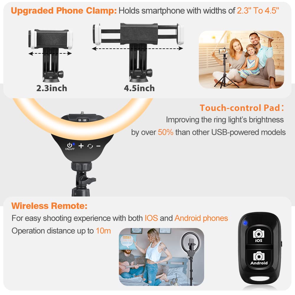 UBeesize 12'' Selfie Ring Light with 62’’ Tripod Stand for Video Recording＆Live Streaming(YouTube, Instagram, TIK Tok), Compatible with Phones, Cameras and Webcams